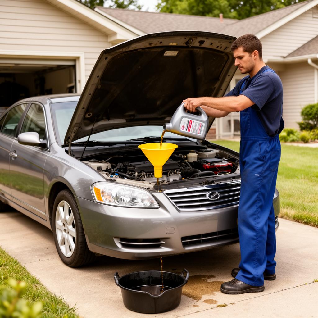 Mobile mechanic performing an at-home oil change with portable extractor